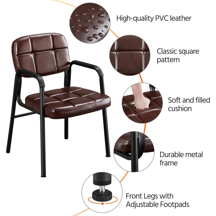 Крісла для вітальні Yaheetech - 4 шт. з підлокітниками та спинкою, штучна шкіра, коричневі, 58x60x85 см