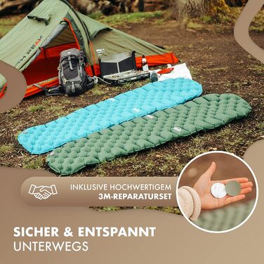 Надувний туристичний килимок Naturbummler 195x56 см, легкий, компактний, CO2-нейтральний, швидке надування, ізоляційний мат для кемпінгу та відпочинку на природі