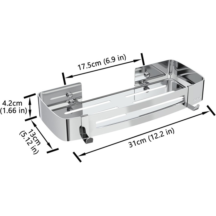 Душова полиця без свердління Кутова полиця з нержавіючої сталі з 4 гачками Органайзер для ванної - самоклеящей, 2 шт. и, срібло