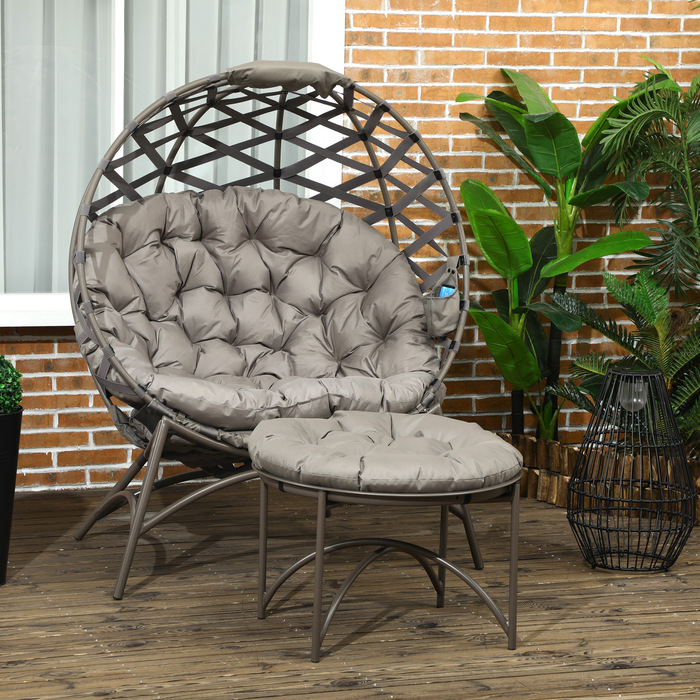 Набір стільців Outsunny Garden 2 118 x 75 x 142 см Складний кошик для сидіння Пружні ніжки 2-в-1 Табурет Бічний столик Сталевий пісок