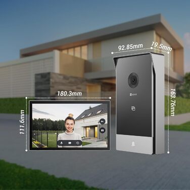 Відеодомофон EZVIZ CP7 з відкриттям дверей, 2K камера, розпізнавання людей, push-повідомлення, двосторонній аудіо та кольоровий сенсорний екран, для зовнішнього використання