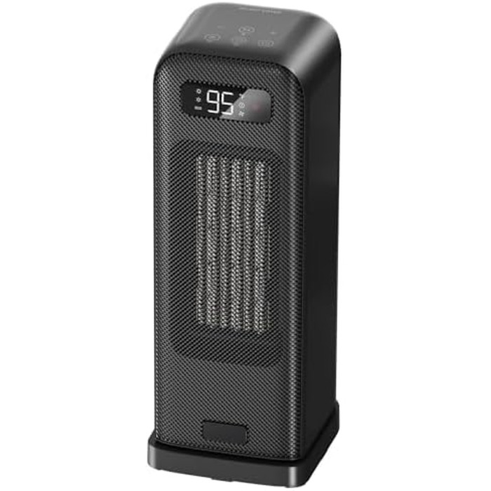 Електричний обігрівач 1500W з PTC-керамічним нагрівачем, портативний з термостатом та ECO-режимом, 4 режими, цифровий дисплей, таймер 12 годин, тихий (35dB), чорний (40cm)