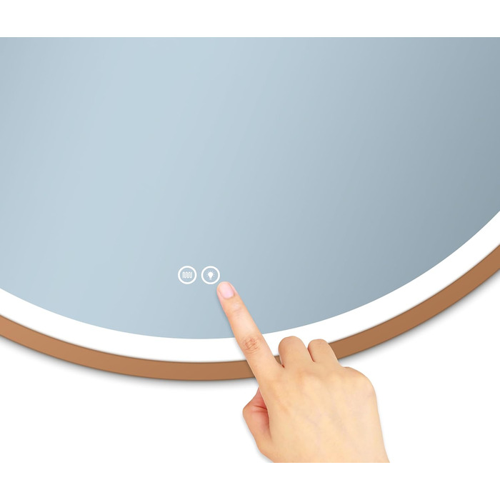 LED дзеркало для ванної кімнати Home Glow круглої форми 80 см з підсвічуванням, антизапарюванням, сенсорним вимикачем та металевим каркасом (червоне золото)