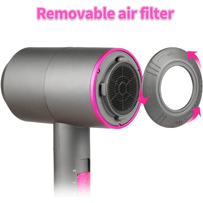 Професійний іонізуючий фен для волосся Faszin з AC-мотором, 2 швидкостями та 3 режимами температури, сірий (дифузор та 2 концентратора в комплекті)