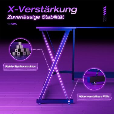 Ігровий стіл ODK, 120x120 см, L-подібний, для дому та офісу, чорний