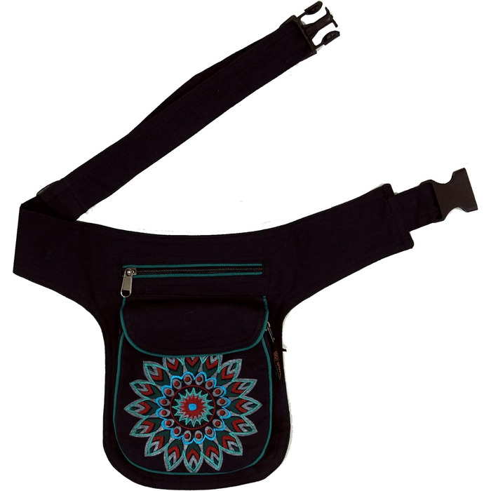 Тканинна бічна сумка та сумка на пояс Mandala, сумка на пояс Goa, поясна сумка - чоловіки/жінки, чорний, бавовна, розмір один розмір, 27x20x3 см, фестивальна поясна сумка Hippie (один розмір, бірюзовий)