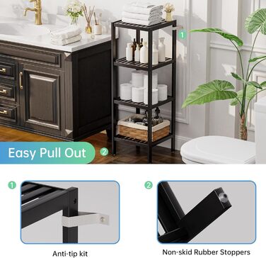 SMIBUY Поличка для ванної кімнати, 5 ярусів, бамбукова поличка, органайзер, багатофункціональна поличка для вітальні, спальні, кухні (Чорний)
