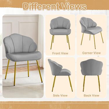 Крісло Yaheetech у формі мушлі, сучасне крісло-вушко, м'яке крісло з металевими ніжками, поліестер, для вітальні/туалетного столика/спальні, комплект, білий/світло-сірий