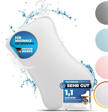 Підголовник для ванни – якісна підтримка шиї та спини – з 4 міцними присосками та інтегрованим гачком (білий)