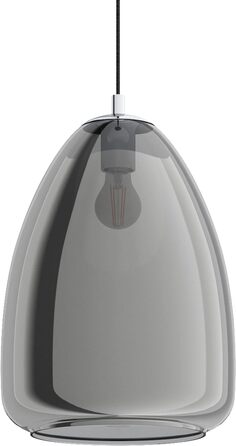Підвісний світильник EGLO Alobrase, підвісний світильник на 5 полум'їв, підвісний світильник з металу в хромі та випарному склі в чорно-прозорому кольорі, світильник для їдальні підвісний, цоколь E27, Ø 54 см (підвісний світильник 1-полум'я Ø 30 см)