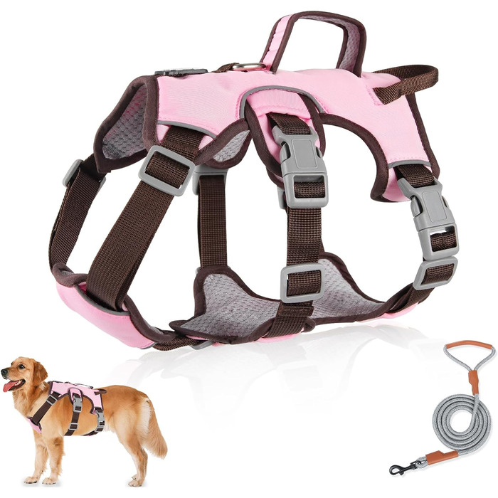 Шлейка з повідцем для собак малих та середніх розмірів (M, рожева), що захищає від втечі