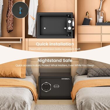 Сейф з відбитком пальця з LED-підсвічуванням – біометричний сейф з тихим відкриванням, підсвічуванням клавіатури, нержавіюча сталь, захист від викрадення