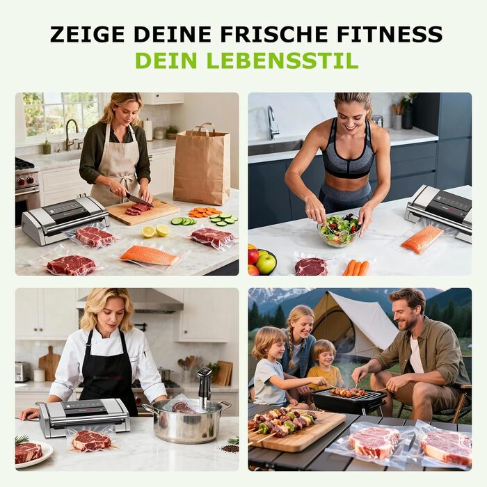 Вакууматор Bonsenkitchen VS5100 для Sous-Vide, 15 л/хв, з вбудованим різаком та кліпсою для пакетів, сріблястий