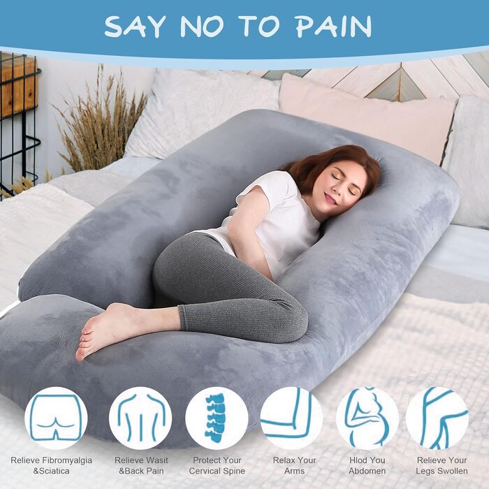 Подушка для вагітних Otauoaea J-подібної форми, подушка для годування XXL, подушка для сну на боці, 145x70 см (світло-сіра)