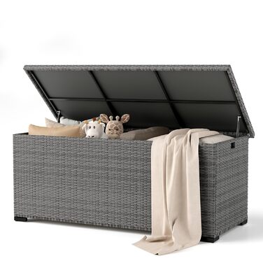 Водонепроникний садовий ящик Amopatio Gartenbox 650л з поліротангу, сірий. Ящик для подушок, металева коробка для зберігання з газліфтами для саду, балкону