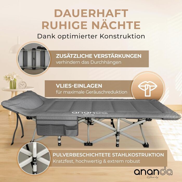 Розкладне похідне ліжко Feldbett з матрацом та простидлом з бавовни, кемпінгове ліжко для дорослих 190x70 см, витримує до 200 кг