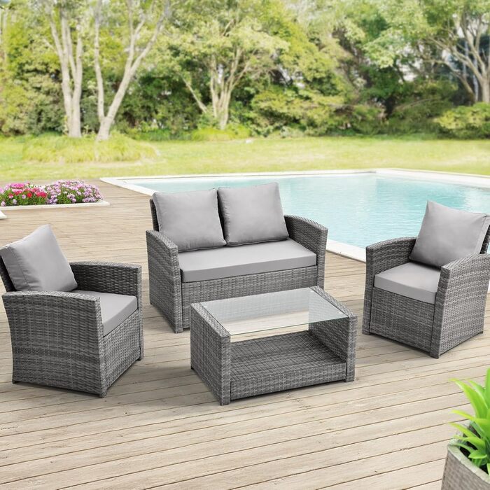Світ Лаунж-група Roma з ротангу (сіра) - садові меблі з софі та кріслом, набір для відпочинку та обіду