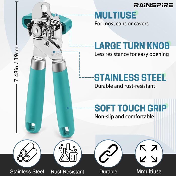Відкривач консерв Rainspire ручний, міцний, з плавним зрізом, з відкривачем для пляшок, рожевий