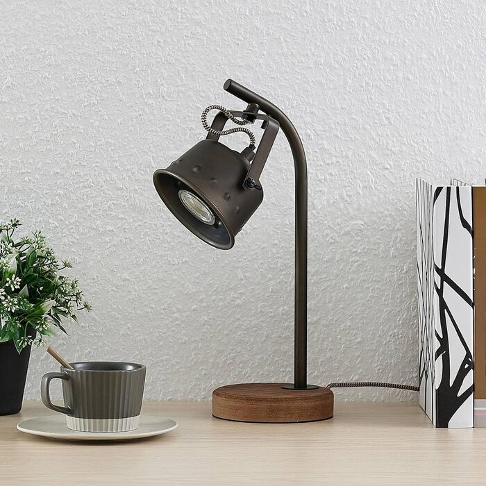 Настільна лампа Lindby 'Rubinjo (ретро, вінтаж, антикваріат) з дерева для вітальні та їдальні (1 полум'я, GU10) - настільна лампа, настільна лампа, приліжкова, світильник для вітальні