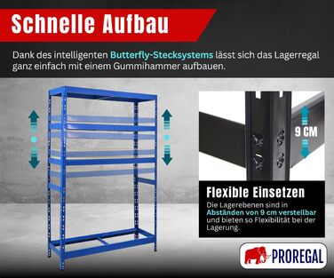 Стеляж для шин PROREGAL Tiger XL, 200x180x45 см, 300 кг на полицю, до 205/55 R16, для автосервісу, складу, підвалу (6 шин + 6 полиць, блакитний)