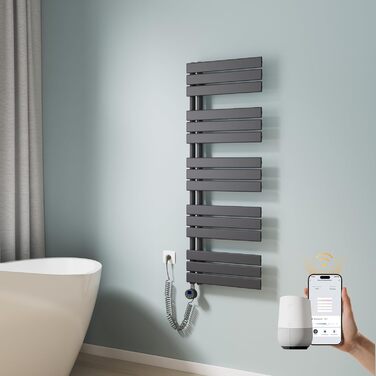 Електричний рушникосушар EMKE з термостатом, Wi-Fi, 600W (1320x500 мм, антрацит)