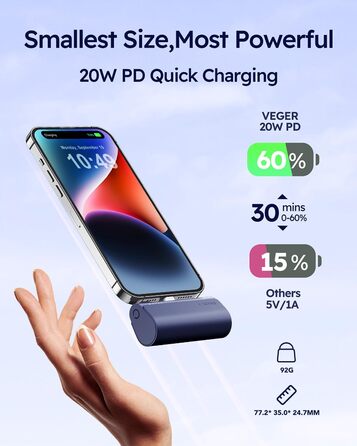 Швидкий зарядний пристрій, сумісний з iPhone (синій), 5000mAh, 20W PD