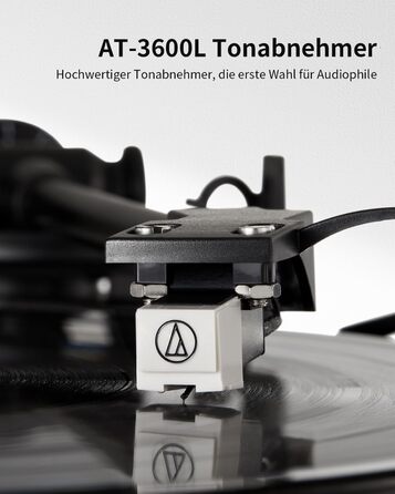 Вініловий програвач Angels Horn Vintage з Bluetooth, Hi-Fi, зовнішніми поличними колонками, вбудованим фонокоректором, двошвидкісний (33/45 об/хв), з картриджем AT-3600L, ремінний привід