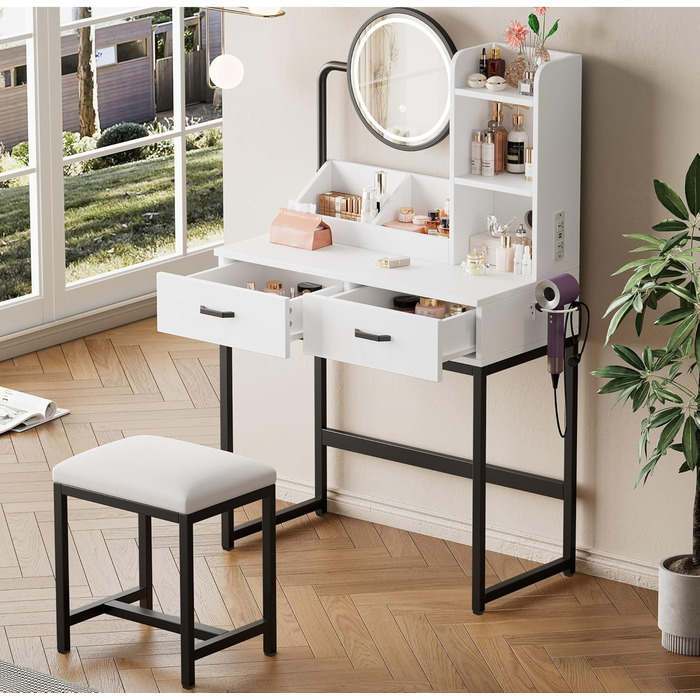 Журнальний столик-туалетник ModernLuxe з дзеркалом, 5 ящиків, розмір 100x76x40 см (без табурета)