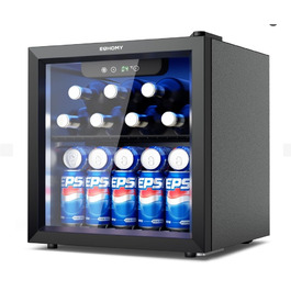 Міні-холодильник EUHOMY для напоїв на 55 банок з скляною дверцятами, чорний. Ідеально для офісу, кімнати, бару. Об'єм 36L, рівень шуму 43dB, LED-підсвітка.