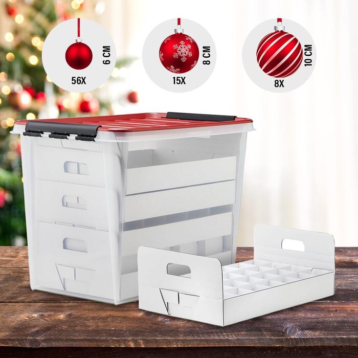 Коробка для зберігання новорічних кулі та прикрас з кришкою | Безпечне та стильне зберігання для Різдва | 61 літр | Без BPA | Набір 1 шт.