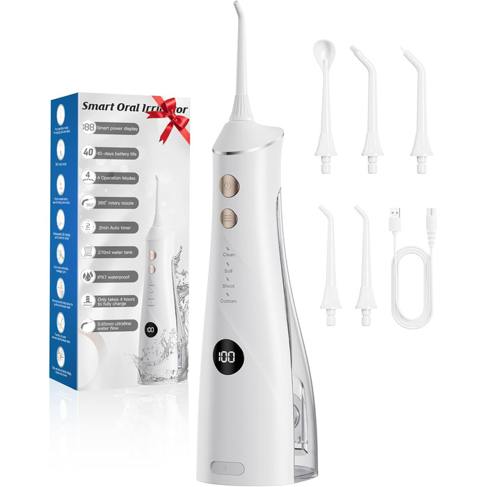 Електрична насадка для душу Munddusche: 5 струменів, 4 режими, для догляду за порожниною рота, водонепроникність IPX7, для дому та подорожей