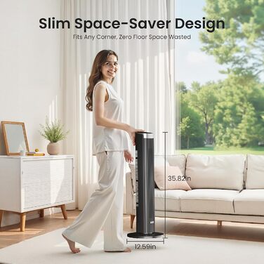 Турбовентилятор Leiser 91 см з осциляцією, пультом дистанційного керування та Wi-Fi, 4 швидкості, 4 режими, таймер 12 годин, чорний