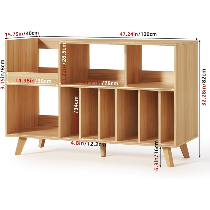 Підставка для платівок велика з полицею для зберігання, дерев'яна, на 450 альбомів