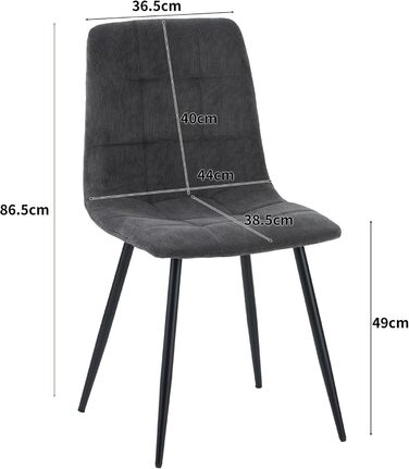 Стілець для їдальні ALBATROS Bora з оббивкою з корду, комплект з 4 шт, антрацит, вінтажний дизайн, витримує до 110 кг, м'який стілець для кухні, стілець до обіднього столу, оббивка з корду антрацитового кольору