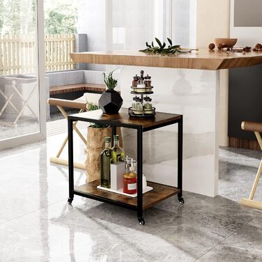 Двоярусний стіл для принтера Padma House з універсальними роликами 45 x 35 см, мобільний, з дерева та металу. Підставка для принтера, офісна візка для зберігання документів, сумісна з копіювальними машинами, сканерами, факсом. SZCJ-20401-BK (Rustikal Brau