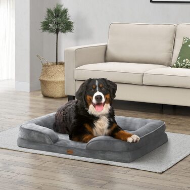 Ортопедичне, миється і нековзне ліжко для собак Джускі Шина - диван для собак 72 x 60 x 17 c пухнастий сірий диван для собак-ліжко для домашніх тварин Диван для собак (XL)