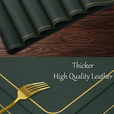 Зелені серветки на стіл, PU-шкіра, набір 6 шт, миючі, водонепроникні, антиковзні, для кухні та святкування