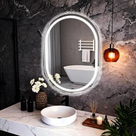 Дзеркало для ванної кімнати YU YUSING з підсвічуванням 80x60 см LED, 3 кольори світла, регулювання яскравості, антизапітніння, сенсорний вимикач, таймер, загартоване скло, IP44, овальне