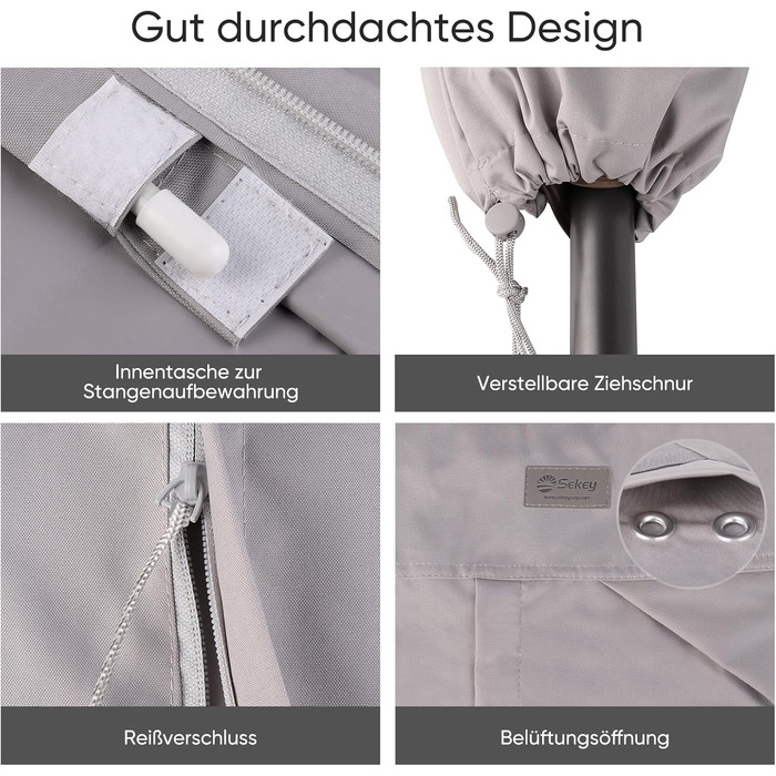 Захисний чохол для парасольки/газонного парасольки, сірий, 260x65 см