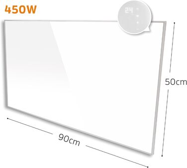 Інфрачервовий обігрівач KAISER® 450W з LCD-дисплеєм - панельний обігрівач для дому, офісу та ванної кімнати. Можливість настінної/стельової/мобільної установки, термостат, пульт ДУ, енергозберігаючий.