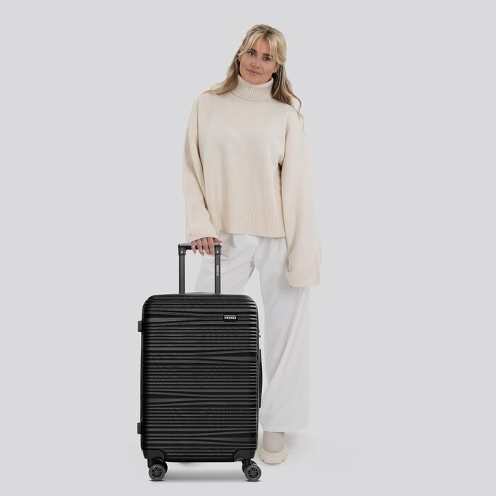 Набір валіз REDOLZ 3 шт. | Чохол з ABS-пластику | Легкі валізи для подорожей | 4 колеса, TSA-замок | Essentials 16 (Чорний, M (67 см))