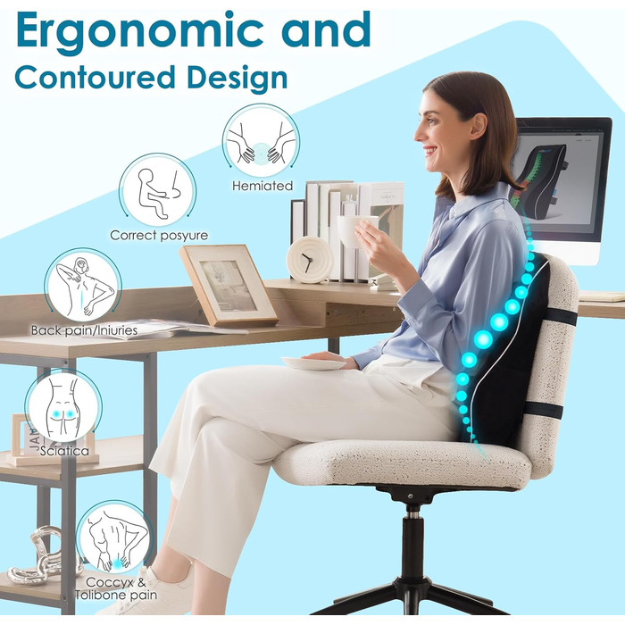 Подушка для попереку Niceeday для офісного крісла/автомобіля, з memory foam, ортопедична підтримка попереку 3D-сіткою, чорна