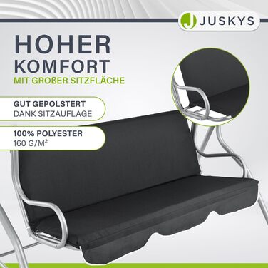 Садова гойдалка Juskys на 3 місця з регульованим дахом і подушкою, водостійкий поліестер, антиковзкі ніжки, до 200 кг, сіра, для саду та тераси