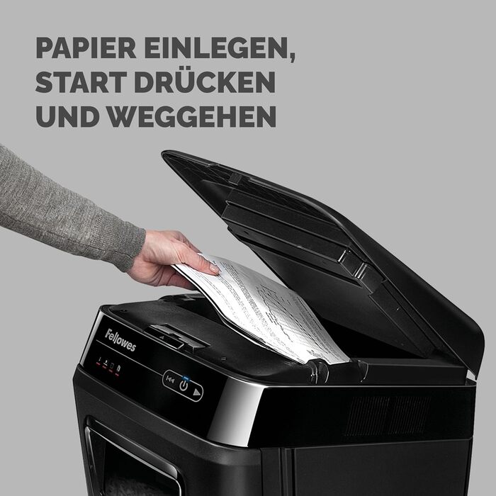 Fellowes Autofeed AutoMax 90M: Шредер для паперу з автоподачею, P4, 90 аркушів/хв, 17 л, тихий, для офісу