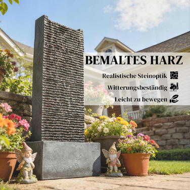 Двох'ярусний фонтан для саду з LED-підсвічуванням та насосом, з імітацією граніту, розміром 37,5 x 22 x 80 см