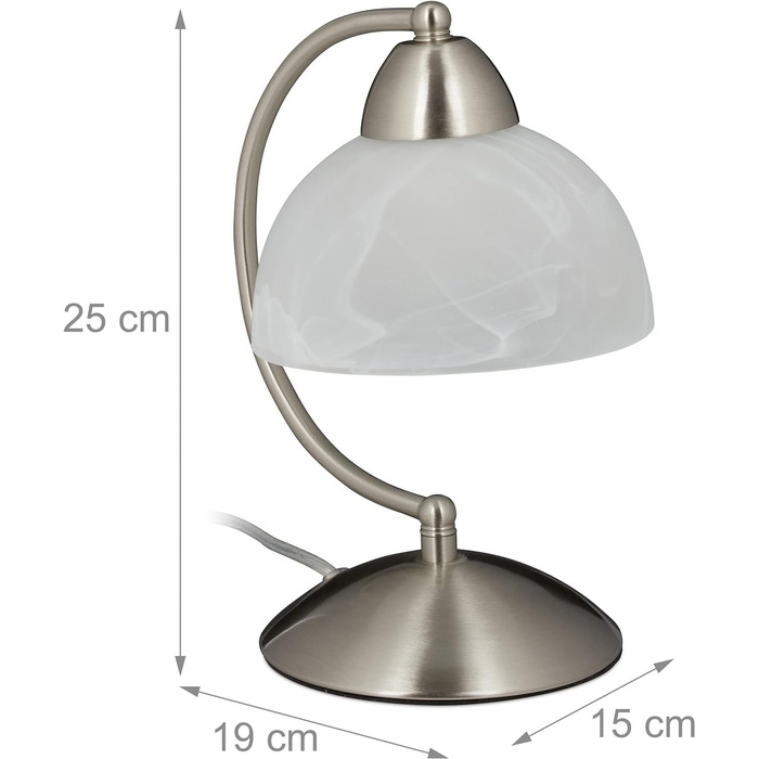 Настільна лампа Relaxdays touch, ретро-дизайн, розетка E14, приліжкова лампа з регулюванням яскравості, скло та залізо, HBT 25 x 15 x 19 см, (сріблястий)