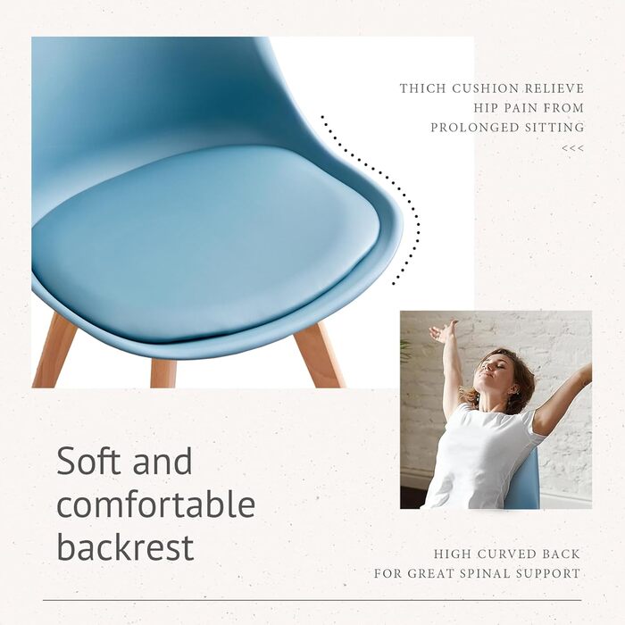 Набір з 6 сучасних стільців для їдальні, кухонних стільців з м'яким сидінням та буковими ніжками для спальні, вітальні, їдальні, кухні