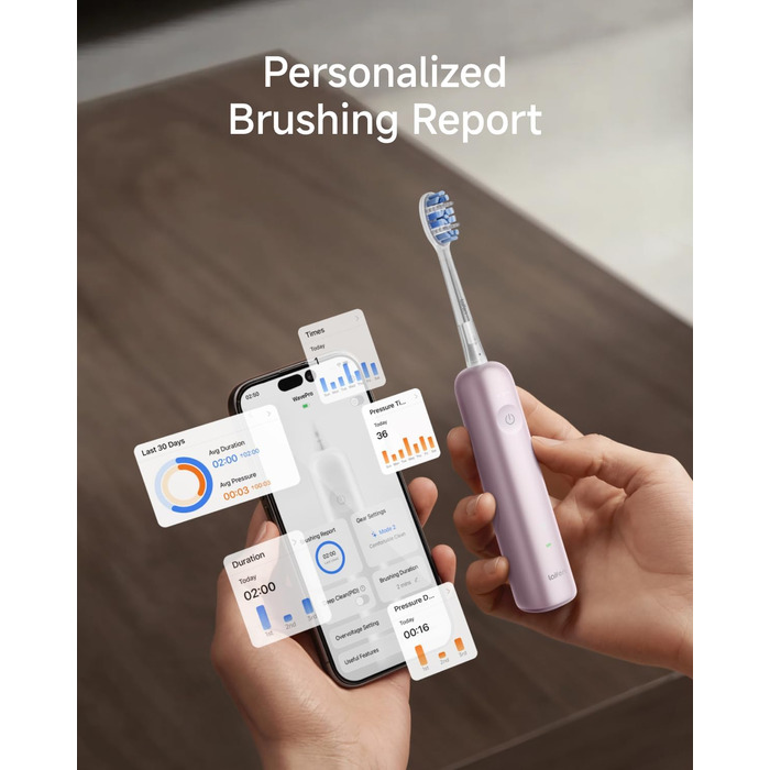 Електрична зубна щітка Laifen Wave Pro Рожева (Алюміній) з 6 режимами, акумулятором на 70 днів та контролем тиску