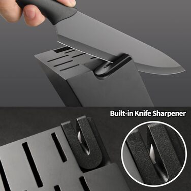 Набір кухонних ножів Katisun 16 шт. з підставкою, точилка, дощечка та ножиці. Японська сталь, чорний колір.