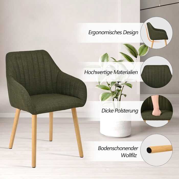 Набір з 4-х стільців для їдальні з підлокітниками, бежевий, з м'яким сидінням та дерев'яними ніжками, з поліестеру